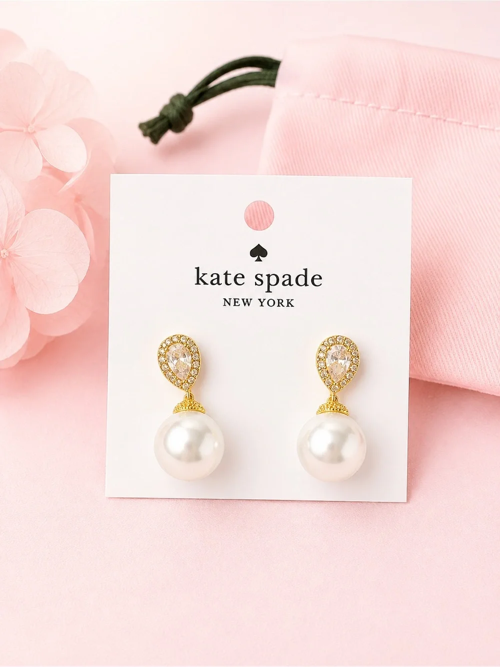 kate spade gold and white pearl teardrop earrings